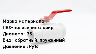 Клапан ПВХ ПВХ-поливинилхлорид D=75 обратный, пружинный Ру16